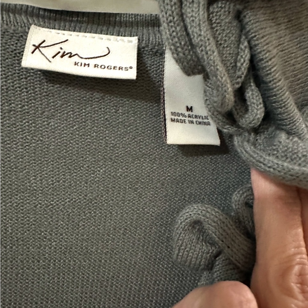 Gray Knit Cardigan with Ruffle Trim - Picture 4 of 5